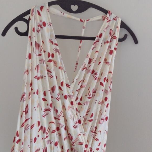NWT Free People Daria Graphic Maxi Dress Ivory Red Combo Front Slit Size L - Picture 10 of 15